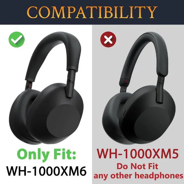 Alt view image 2 of 6 - Earpads Replacement for Sony WH-1000XM6(WH1000XM6) Noise Canceling Headphones, Ear Pads Cushions with Soft Protein Leather and High-Density Memory Foam - Black