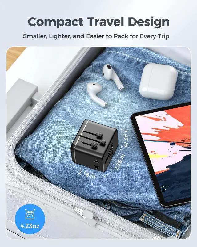 Alt view image 3 of 7 - Universal Travel Adapter with Dual AC Outlets, 4 USB Ports, 2500W | 3 USB-C & 1 USB-A Ports, Charge 6 Devices, Compact Design, EU/US/UK/AU Plug Adapter for 200+ Countries