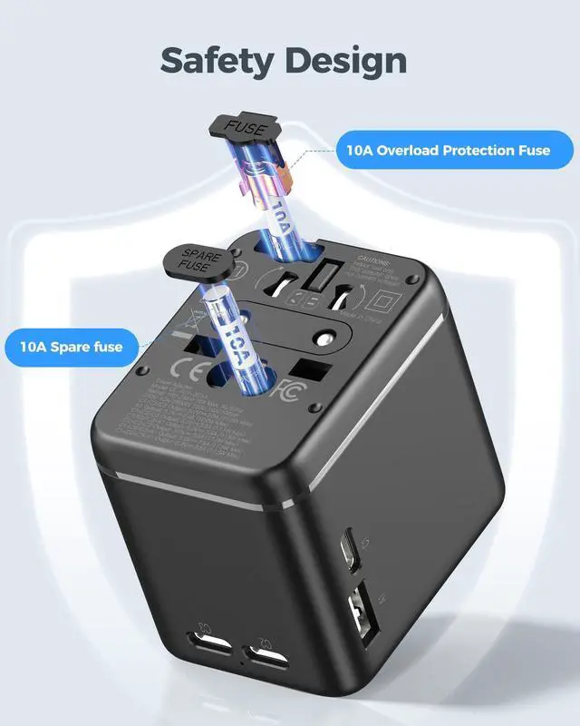 Alt view image 7 of 7 - Universal Travel Adapter with Dual AC Outlets, 4 USB Ports, 2500W | 3 USB-C & 1 USB-A Ports, Charge 6 Devices, Compact Design, EU/US/UK/AU Plug Adapter for 200+ Countries