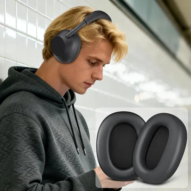 Alt view image 5 of 6 - Earpads Replacement for Sony WH-1000XM6(WH1000XM6) Noise Canceling Headphones, Ear Pads Cushions with Soft Protein Leather and High-Density Memory Foam - Black