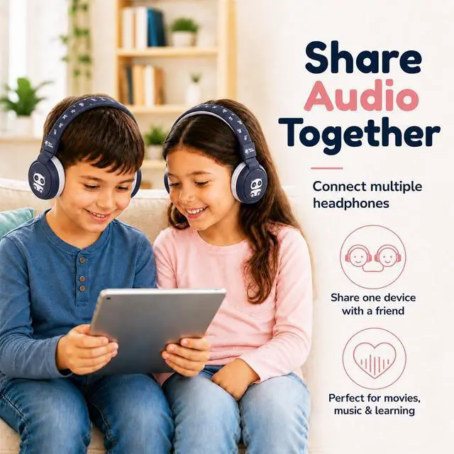 Alt view image 3 of 6 - Kids Bluetooth Headphones, Panda Design, 40H Playtime | Wireless Headphones for Toddler Boys & Girls Ages 3+, Foldable On-Ear, Stereo Sound with Mic, USB C Charging, School & Travel