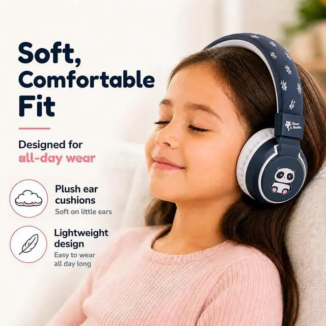 Alt view image 4 of 6 - Kids Bluetooth Headphones, Panda Design, 40H Playtime | Wireless Headphones for Toddler Boys & Girls Ages 3+, Foldable On-Ear, Stereo Sound with Mic, USB C Charging, School & Travel