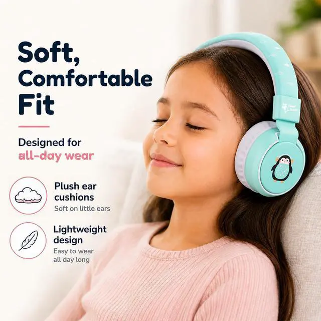 Alt view image 4 of 6 - Kids Bluetooth Headphones, Penguin Design, 40H Playtime | Wireless Headphones for Toddler Boys & Girls Ages 3+, Foldable On-Ear, Stereo Sound with Mic, USB C Charging, School & Travel