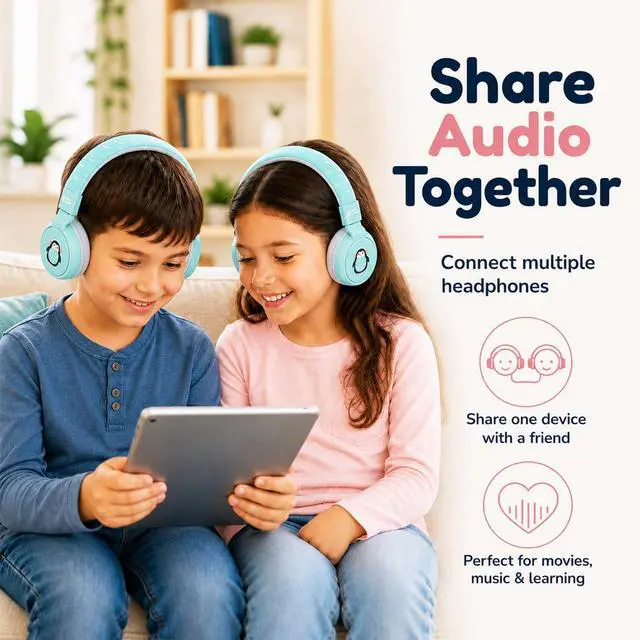 Alt view image 3 of 6 - Kids Bluetooth Headphones, Penguin Design, 40H Playtime | Wireless Headphones for Toddler Boys & Girls Ages 3+, Foldable On-Ear, Stereo Sound with Mic, USB C Charging, School & Travel