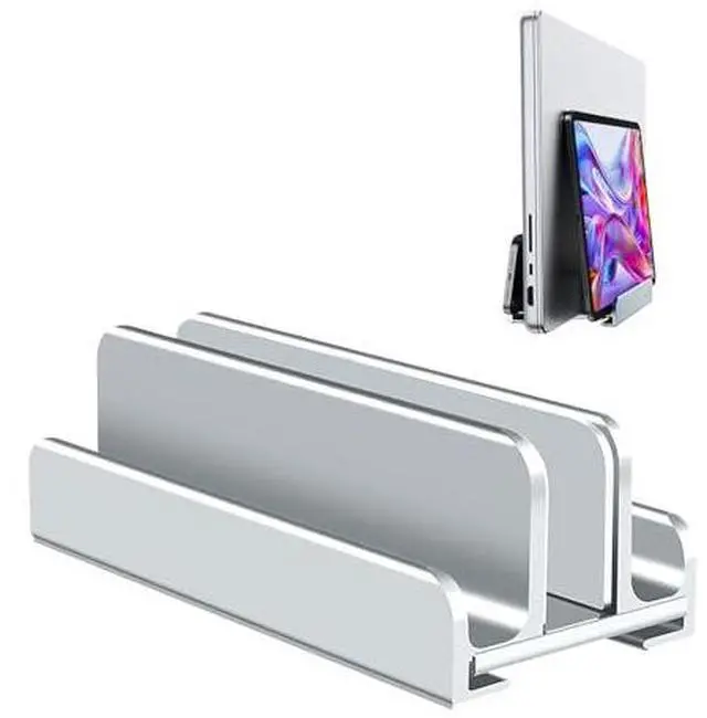 Alt view image 7 of 7 - Aluminum Vertical Laptop Stand Holder for Desk Compatible with MacBook Pro, MacBook Air, Dell, HP, Lenovo, Up to 17.3 inches, Silver