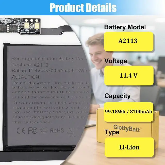 Alt view image 2 of 7 - A2113 A2141 Battery Replacement for MacBook Pro 16 inch | A2141 2019 2020, EMC 3347 MVVJ2 MVVK2 MVVL2 MVVM2 Series, 99.18Wh
