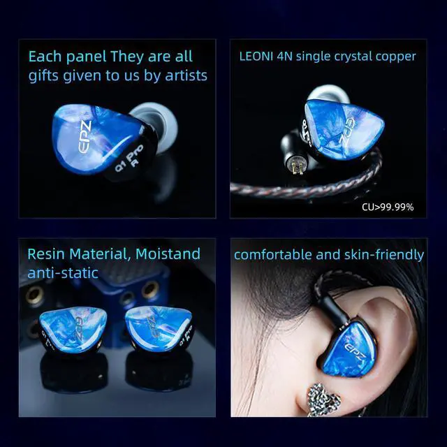 Alt view image 3 of 6 - Q1 PRO in Ear Monitor Gaming Earbuds 3.5mm with Mic Detachable Cable | 10mm LCP+PU Dynamic Driver Dual Cavity Dual Magnetic IEM, 3D Printed Resin 4N Single Crystal Copper Cable Wired Earphones