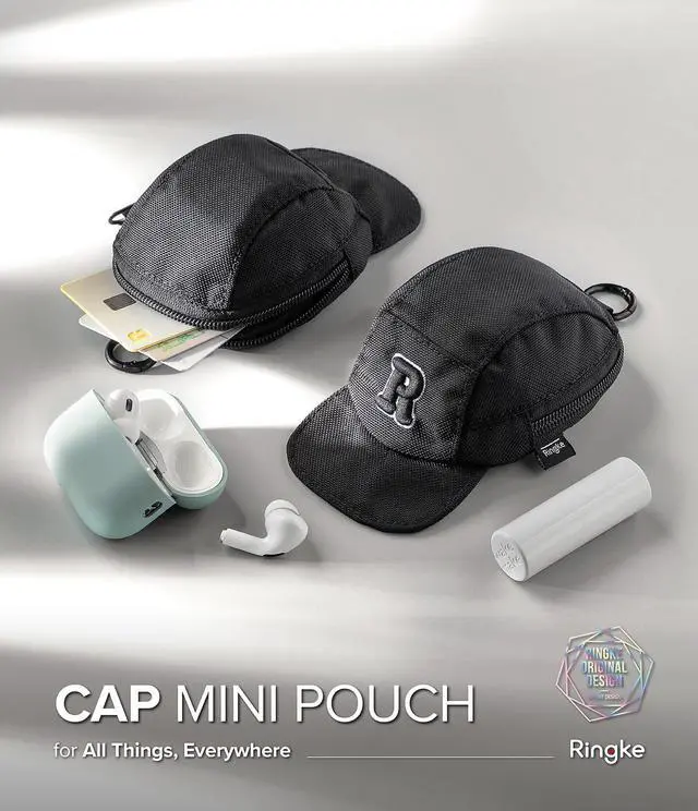 Alt view image 2 of 6 - Mini Pouch Cap with Carabiner, Small Bag for Universal Wireless Ear Buds, Durable Waterproof Keychain Accessories Compatible with AirPods Pro 3rd Generation and AirPods 4 Case - Black