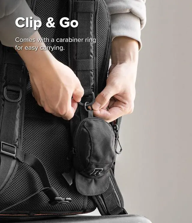 Alt view image 5 of 6 - Mini Pouch Cap with Carabiner, Small Bag for Universal Wireless Ear Buds, Durable Waterproof Keychain Accessories Compatible with AirPods Pro 3rd Generation and AirPods 4 Case - Black