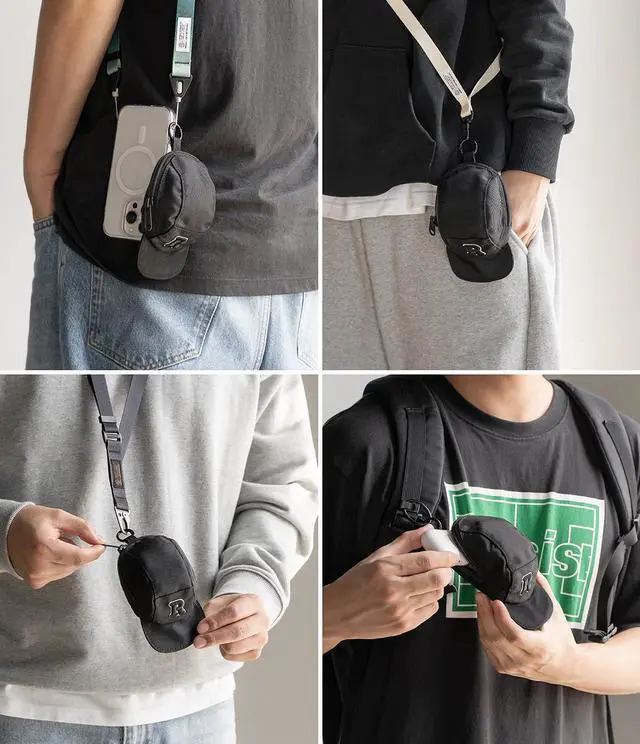 Alt view image 6 of 6 - Mini Pouch Cap with Carabiner, Small Bag for Universal Wireless Ear Buds, Durable Waterproof Keychain Accessories Compatible with AirPods Pro 3rd Generation and AirPods 4 Case - Black