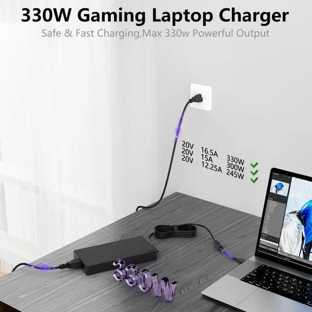 Alt view image 7 of 7 - Slim 330W GaN Charger Compatible with Lenovo Legion 9 9i 7i 5i 5 Gen 9/10 | For Legion Pro 7 5i 5 Gen 10 16IRX8H RTX 4070 4080 4090 GX21M50608 ADL330SDC3A AC Adapter,Gaming Laptop