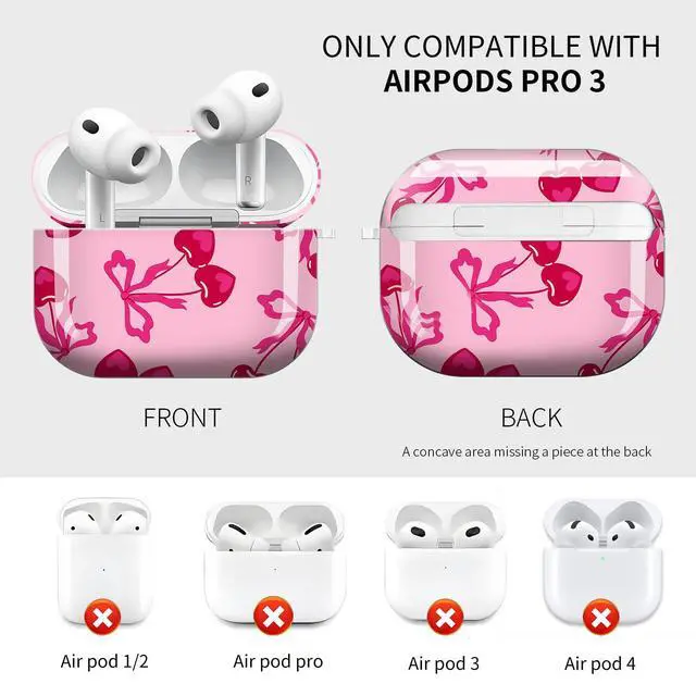 Alt view image 5 of 6 - Cute Case Cover Compatible with AirPod Pro 3 Generation(2025), Shockproof for Women & Girls with Cute Golden Round Buckle Protective, Anti-Drop Design(Cute Cherries with Bows)
