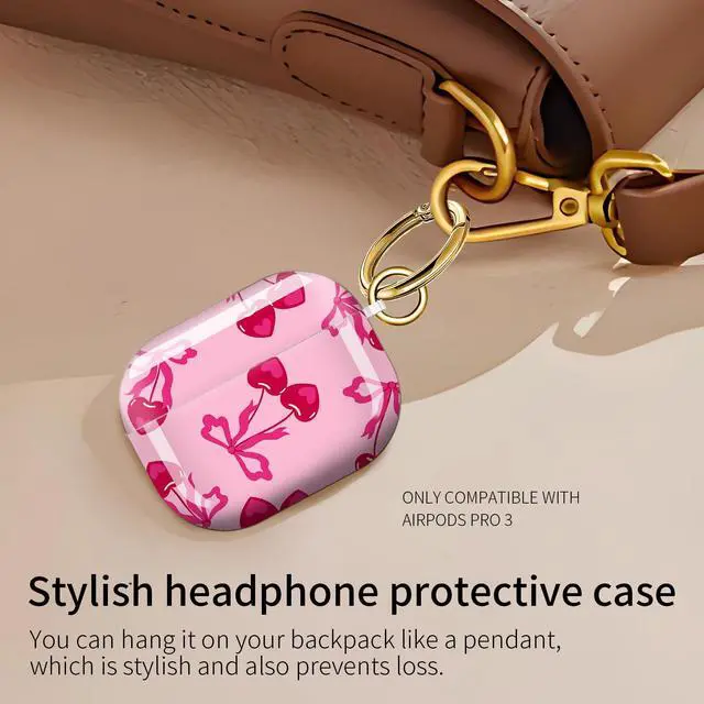 Alt view image 6 of 6 - Cute Case Cover Compatible with AirPod Pro 3 Generation(2025), Shockproof for Women & Girls with Cute Golden Round Buckle Protective, Anti-Drop Design(Cute Cherries with Bows)