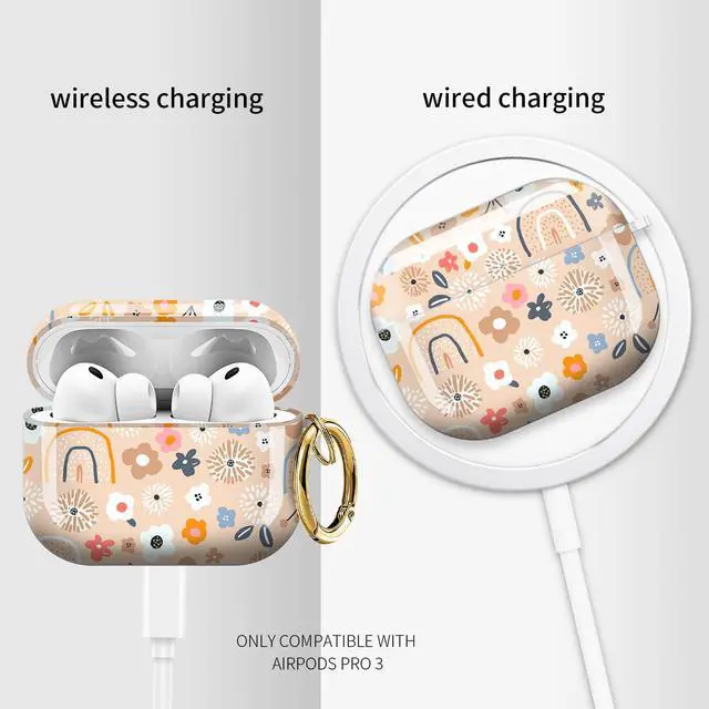 Alt view image 4 of 6 - Cute Case Cover Compatible with AirPod Pro 3 Generation(2025), Shockproof for Women & Girls with Cute Golden Round Buckle Protective, Anti-Drop Design(Cute Flowers)