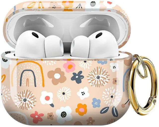 Main image of Cute Case Cover Compatible with AirPod Pro 3 Generation(2025), Shockproof for Women & Girls with Cute Golden Round Buckle Protective, Anti-Drop Design(Cute Flowers)