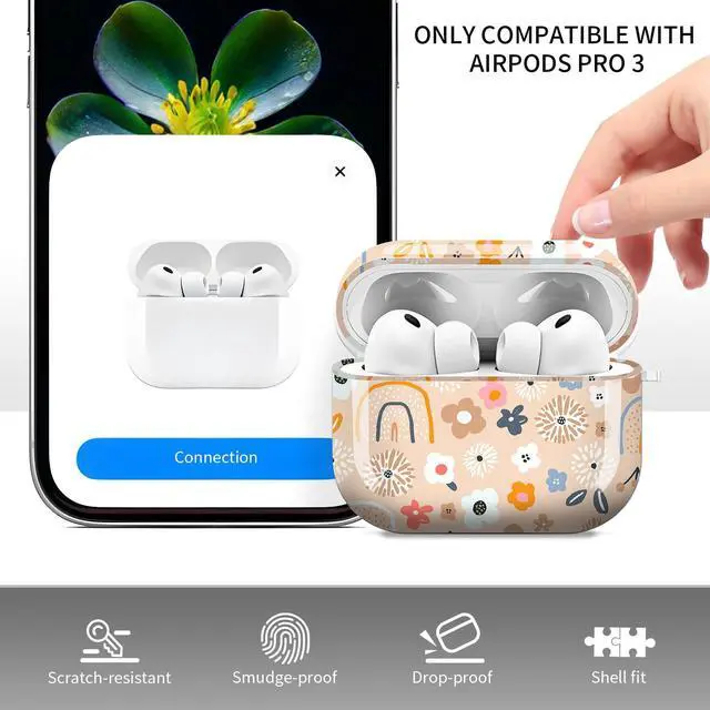 Alt view image 3 of 6 - Cute Case Cover Compatible with AirPod Pro 3 Generation(2025), Shockproof for Women & Girls with Cute Golden Round Buckle Protective, Anti-Drop Design(Cute Flowers)