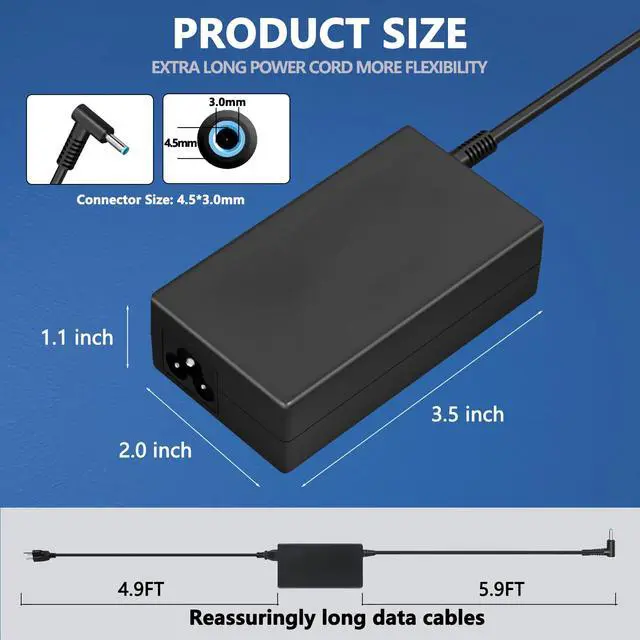 Alt view image 2 of 6 - 19.5V 3.33A 65W for HP Laptop Charger 4.5 * 3.0MM Compatible with HP EliteBook Charger 840 850 845 830, Pavilion x360 11 13 15 17, Envy 13 15 X360 ProBook Charger 445 450 430 440 Laptop