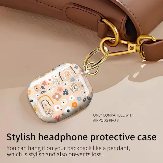 Alt view image 6 of 6 - Cute Case Cover Compatible with AirPod Pro 3 Generation(2025), Shockproof for Women & Girls with Cute Golden Round Buckle Protective, Anti-Drop Design(Cute Flowers)