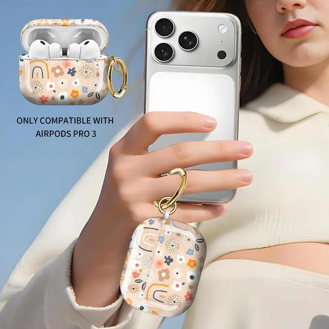 Alt view image 2 of 6 - Cute Case Cover Compatible with AirPod Pro 3 Generation(2025), Shockproof for Women & Girls with Cute Golden Round Buckle Protective, Anti-Drop Design(Cute Flowers)