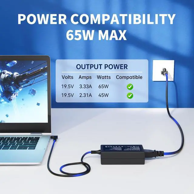 Alt view image 3 of 6 - 19.5V 3.33A 65W for HP Laptop Charger 4.5 * 3.0MM Compatible with HP EliteBook Charger 840 850 845 830, Pavilion x360 11 13 15 17, Envy 13 15 X360 ProBook Charger 445 450 430 440 Laptop