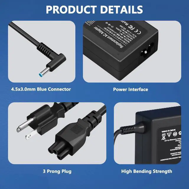 Alt view image 6 of 6 - 19.5V 3.33A 65W for HP Laptop Charger 4.5 * 3.0MM Compatible with HP EliteBook Charger 840 850 845 830, Pavilion x360 11 13 15 17, Envy 13 15 X360 ProBook Charger 445 450 430 440 Laptop