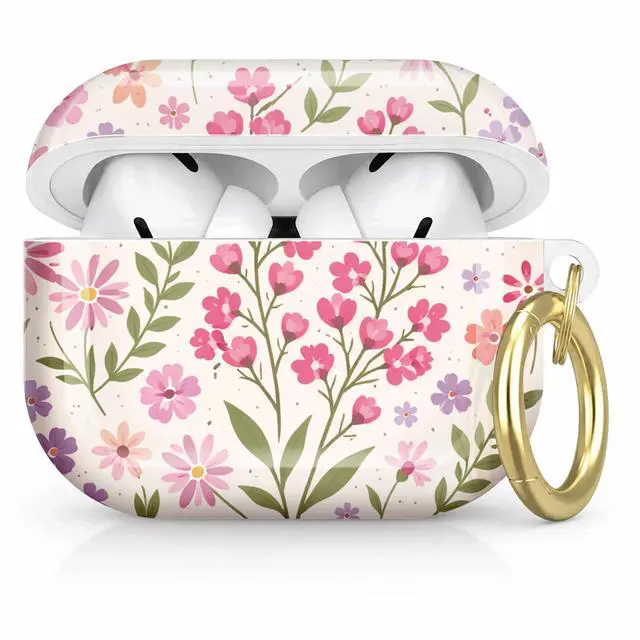 Main image of Compatible with AirPod Pro 2nd/1st Generation Case Cover with Key Chain,Full Protective Shockproof Wireless Headphone Case for Airpod Pro 2023/2022/2019(Floral with Pink Purple Flowers)