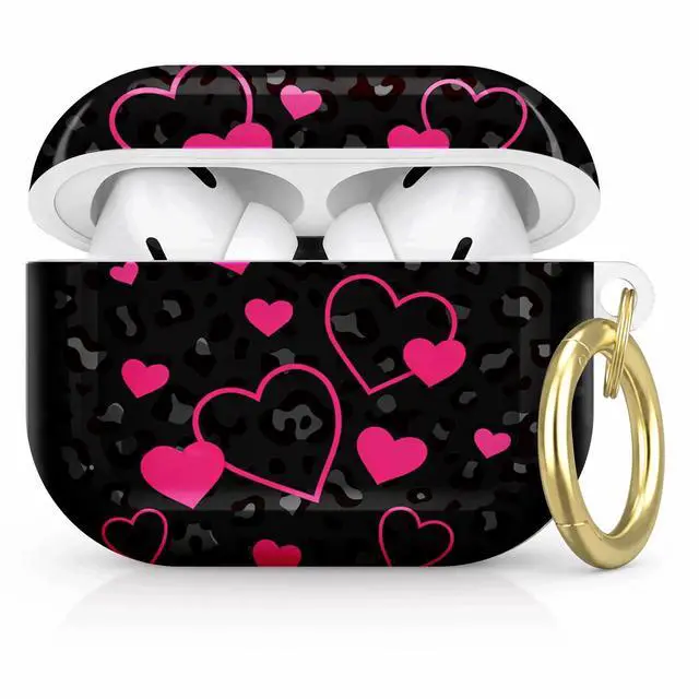 Main image of Compatible with AirPod Pro 2nd/1st Generation Case Cover with Key Chain,Full Protective Shockproof Wireless Headphone Case for Airpod Pro 2023/2022/2019(Pink Hearts On Black Leopard)