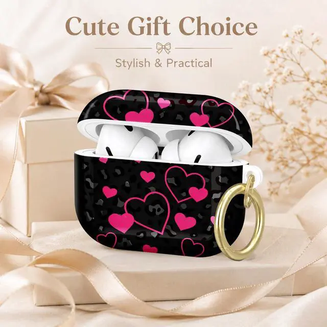 Alt view image 7 of 7 - Compatible with AirPod Pro 2nd/1st Generation Case Cover with Key Chain,Full Protective Shockproof Wireless Headphone Case for Airpod Pro 2023/2022/2019(Pink Hearts On Black Leopard)