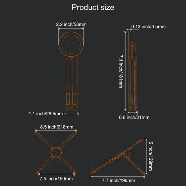 Alt view image 7 of 7 - Adjustable Laptop Stand for Desk,Portable Metal Laptop Riser,Ergonomic Foldable Computer Stand,Lightweight Easy Storage,Collaborative Work,Compatible with MacBook/Dell/HP/Lenovo/Laptops up to17 inches