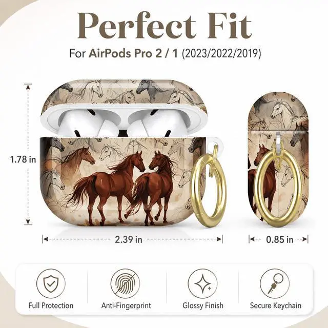 Alt view image 2 of 7 - Compatible with AirPod Pro 2nd/1st Generation Case Cover with Key Chain,Full Protective Shockproof Wireless Headphone Case for Airpod Pro 2023/2022/2019(Horse Sketches Artistic)