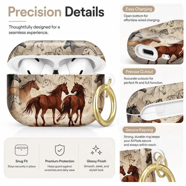 Alt view image 3 of 7 - Compatible with AirPod Pro 2nd/1st Generation Case Cover with Key Chain,Full Protective Shockproof Wireless Headphone Case for Airpod Pro 2023/2022/2019(Horse Sketches Artistic)