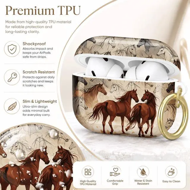 Alt view image 4 of 7 - Compatible with AirPod Pro 2nd/1st Generation Case Cover with Key Chain,Full Protective Shockproof Wireless Headphone Case for Airpod Pro 2023/2022/2019(Horse Sketches Artistic)