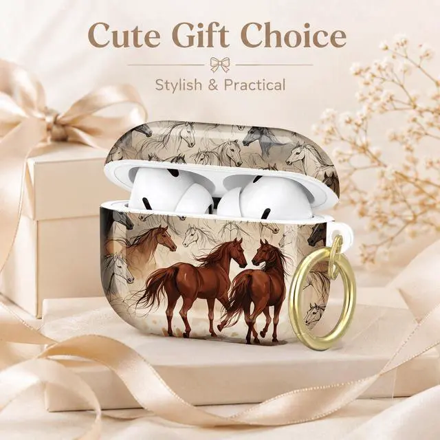 Alt view image 7 of 7 - Compatible with AirPod Pro 2nd/1st Generation Case Cover with Key Chain,Full Protective Shockproof Wireless Headphone Case for Airpod Pro 2023/2022/2019(Horse Sketches Artistic)