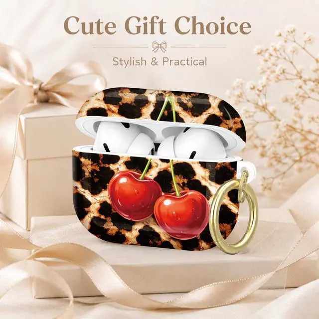 Alt view image 7 of 7 - Compatible with AirPod Pro 2nd/1st Generation Case Cover with Key Chain,Full Protective Shockproof Wireless Headphone Case for Airpod Pro 2023/2022/2019(Leopard with Cherries)