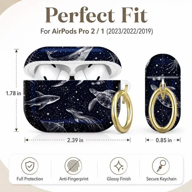 Alt view image 2 of 7 - Compatible with AirPod Pro 2nd/1st Generation Case Cover with Key Chain,Full Protective Shockproof Wireless Headphone Case for Airpod Pro 2023/2022/2019(Marine Life in Starry Night Sky)
