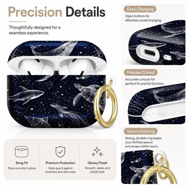 Alt view image 3 of 7 - Compatible with AirPod Pro 2nd/1st Generation Case Cover with Key Chain,Full Protective Shockproof Wireless Headphone Case for Airpod Pro 2023/2022/2019(Marine Life in Starry Night Sky)