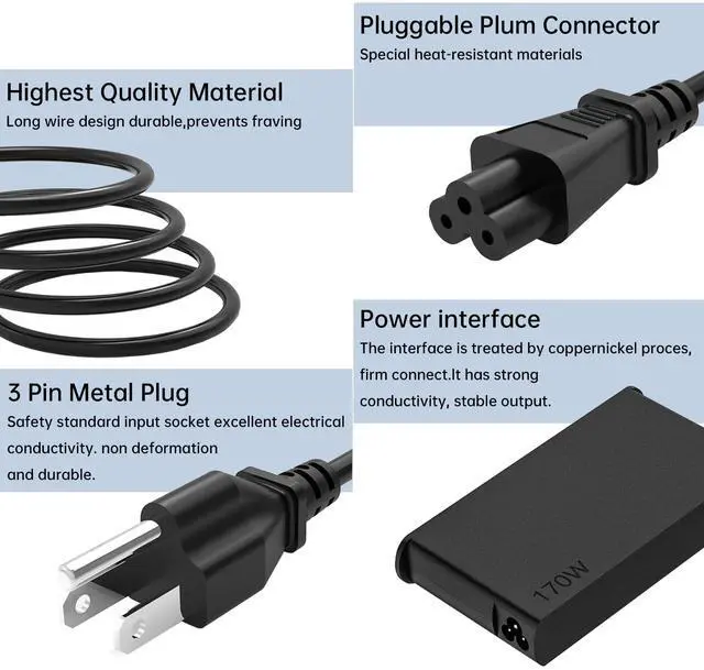 Alt view image 5 of 7 - 170W Laptop Charger Compatible with Lenovo ThinkPad P1 P17 P16v P15v P15 Gen 7 6 5 4 3 2 1 Extreme X1 P50 P51 P52 P53 P70 P71 P73 Legion Slim 5 5i Yoga Pro 9i IdeaPad Pro 5 5i 16IMH9 16IRH8 AC Adapter