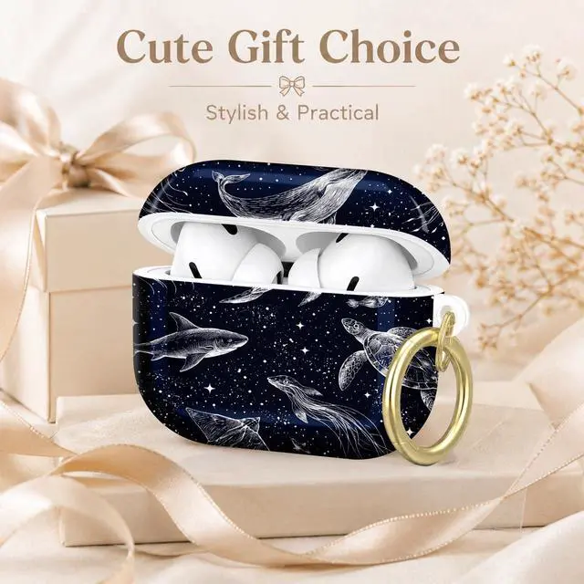 Alt view image 7 of 7 - Compatible with AirPod Pro 2nd/1st Generation Case Cover with Key Chain,Full Protective Shockproof Wireless Headphone Case for Airpod Pro 2023/2022/2019(Marine Life in Starry Night Sky)