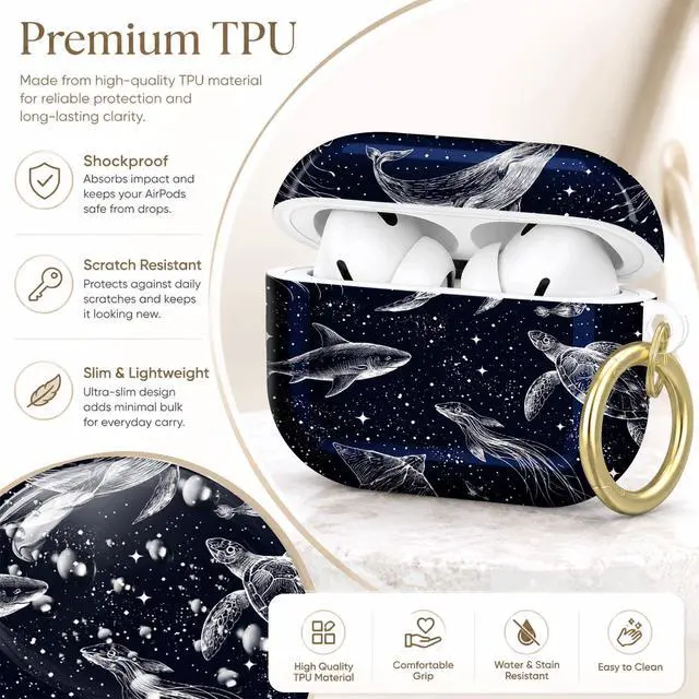 Alt view image 4 of 7 - Compatible with AirPod Pro 2nd/1st Generation Case Cover with Key Chain,Full Protective Shockproof Wireless Headphone Case for Airpod Pro 2023/2022/2019(Marine Life in Starry Night Sky)