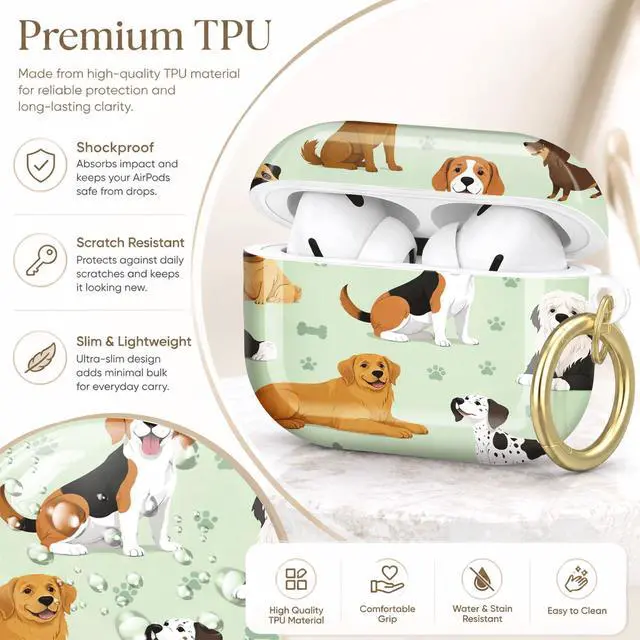 Alt view image 4 of 7 - Compatible with AirPod Pro 2nd/1st Generation Case Cover with Key Chain,Full Protective Shockproof Wireless Headphone Case for Airpod Pro 2023/2022/2019(Dog Breed)
