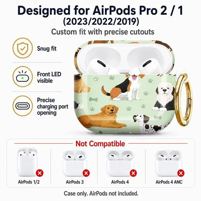 Alt view image 5 of 7 - Compatible with AirPod Pro 2nd/1st Generation Case Cover with Key Chain,Full Protective Shockproof Wireless Headphone Case for Airpod Pro 2023/2022/2019(Dog Breed)