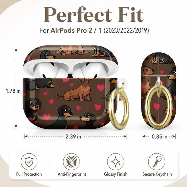 Alt view image 2 of 7 - Compatible with AirPod Pro 2nd/1st Generation Case Cover with Key Chain,Full Protective Shockproof Wireless Headphone Case for Airpod Pro 2023/2022/2019(Dachshund Dogs Hearts Brown)