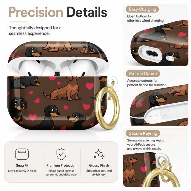 Alt view image 3 of 7 - Compatible with AirPod Pro 2nd/1st Generation Case Cover with Key Chain,Full Protective Shockproof Wireless Headphone Case for Airpod Pro 2023/2022/2019(Dachshund Dogs Hearts Brown)