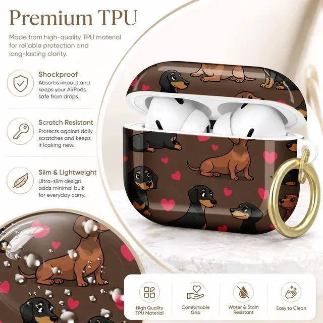 Alt view image 4 of 7 - Compatible with AirPod Pro 2nd/1st Generation Case Cover with Key Chain,Full Protective Shockproof Wireless Headphone Case for Airpod Pro 2023/2022/2019(Dachshund Dogs Hearts Brown)