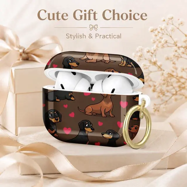 Alt view image 7 of 7 - Compatible with AirPod Pro 2nd/1st Generation Case Cover with Key Chain,Full Protective Shockproof Wireless Headphone Case for Airpod Pro 2023/2022/2019(Dachshund Dogs Hearts Brown)