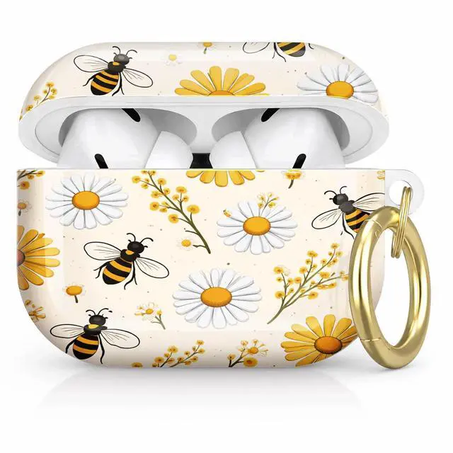 Main image of Compatible with AirPod Pro 2nd/1st Generation Case Cover with Key Chain,Full Protective Shockproof Wireless Headphone Case for Airpod Pro 2023/2022/2019(Daisies Bees Yellow Flowers)
