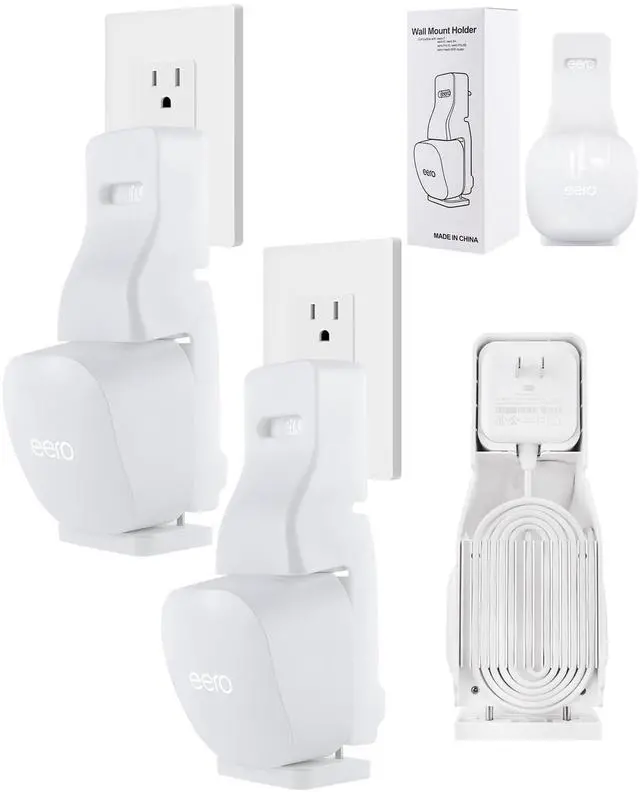 Main image of Outlet Wall Mount Holder - Plug-to-Adapter First, Wall Mount for eero 7/eero 6 & 6+, Stand Bracket for eero Pro 6e & Pro 6/eero Mesh Wi-Fi System, No Messy Wires & Space Saving (2 Pack)