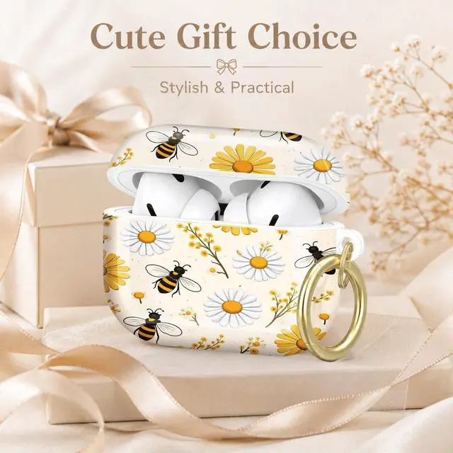 Alt view image 7 of 7 - Compatible with AirPod Pro 2nd/1st Generation Case Cover with Key Chain,Full Protective Shockproof Wireless Headphone Case for Airpod Pro 2023/2022/2019(Daisies Bees Yellow Flowers)