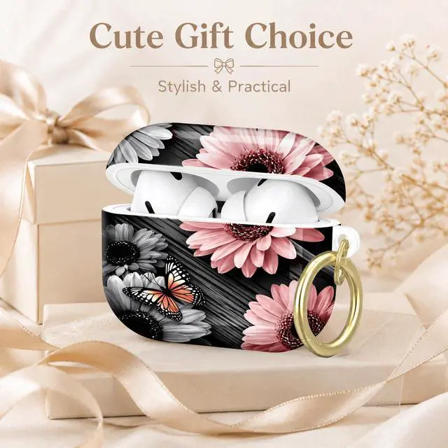 Alt view image 7 of 7 - Compatible with AirPod Pro 2nd/1st Generation Case Cover with Key Chain,Full Protective Shockproof Wireless Headphone Case for Airpod Pro 2023/2022/2019(Floral with Butterflies Daisies)