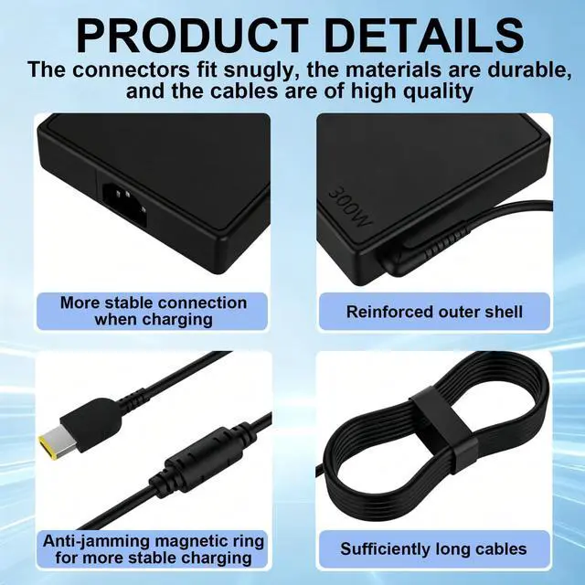 Alt view image 3 of 7 - 300W Gaming Laptop Charger for Lenovo Legion IdeaPad LOQ AC Adapter | Compatible with Lenovo IdeaPad Y900, ThinkPad P72 P51 P15, LOQ 15 17, ADL300SLC3A SA10R16956 5A10W86289 Power Supply Cord